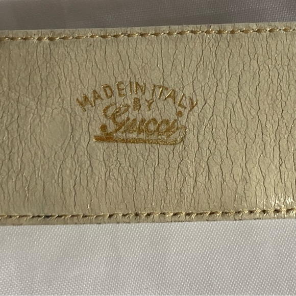 authentic GUCCI 75cm (size SM / MED) cream leather belt w/gold/silver GG buckle - Picture 3 of 12
